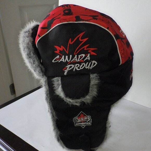 Choko Trapper Hat Canada Proud Hockey Ear Flaps Winter One Size Adults Black Red - Picture 4 of 11